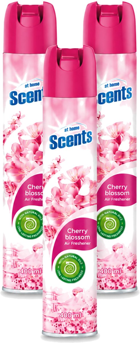 3 x At Home – Luchtverfrisser Spray – Cherry Blossom – Fris Bloemig - 400 ml - Voordeelverpakking - 3 stuks