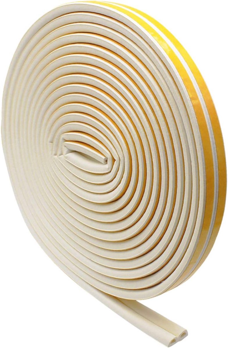 SnelShoppen - Sealing Tape voor Deuren en Ramen, 12m D-Profiel, Zelfklevende Waterdichte Afplakstrips, Rubber Seal tegen Koude Tocht, Geluidsisolatie,