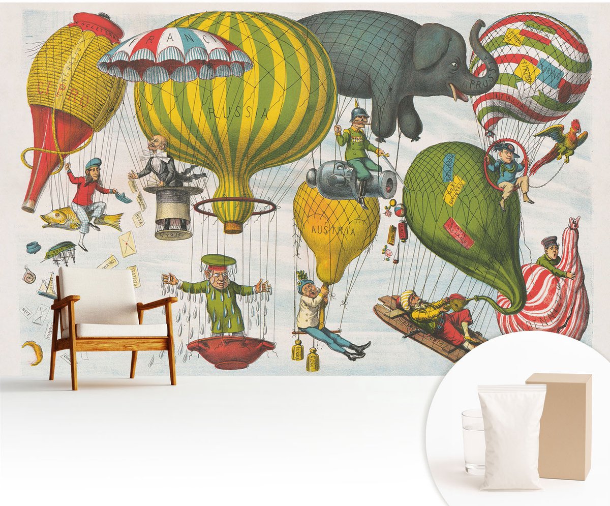 Wallfluent Fotobehang - Geel Vliesbehang - 416x254 cm - Ballonvaart Muurschildering - Slaapkamer behang Deel - Fotobehang Vlies - Slaapkamer behang