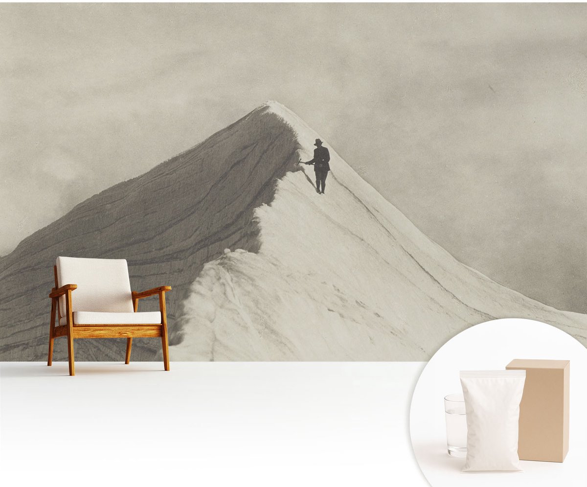 Wallfluent Fotobehang - Grijs Vliesbehang - 416x254 cm - Eenzame Klimmer Muurschildering - Slaapkamer behang Landschappen - Fotobehang Vlies - Slaapkamer behang