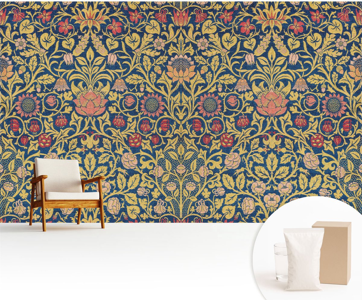 Wallfluent Fotobehang - Groente Vliesbehang - 416x254 cm - Bloemenpatroon Fotobehang Vlies - Woonkamer behang Bloemen En Planten - Muurschildering - Hal behang