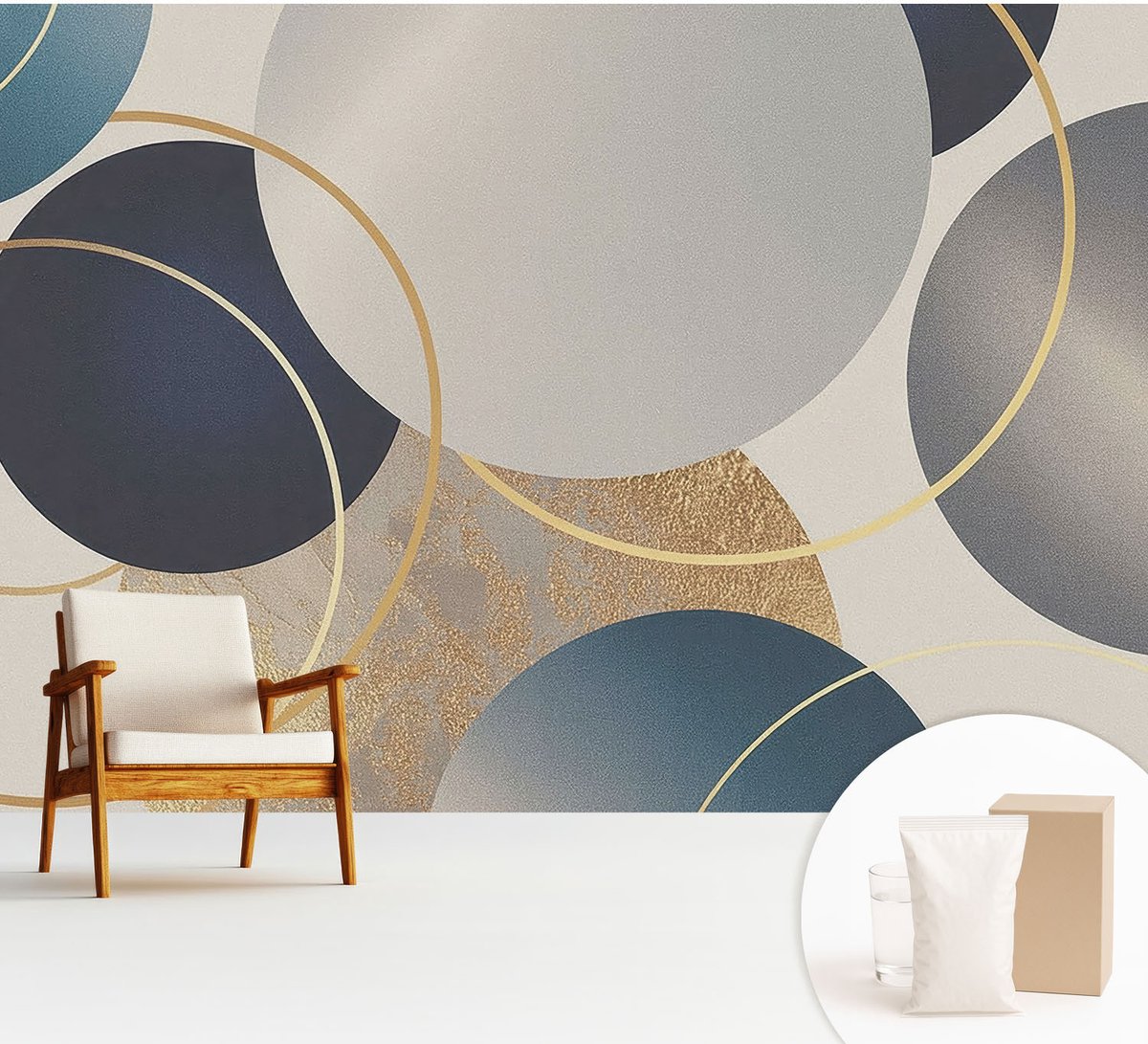 Wallfluent Fotobehang - Grijs Vliesbehang - 312x219 cm - Creatieve Kringen Fotobehang Vlies - Hal behang Abstractie - Muurschildering - Woonkamer behang