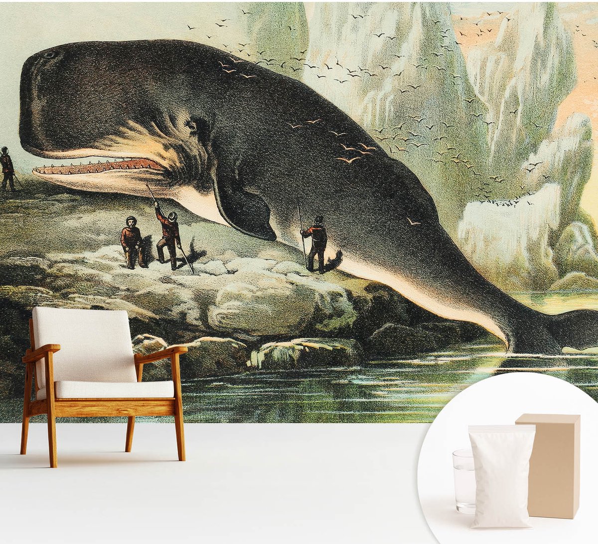 Wallfluent Fotobehang - Zwart Vliesbehang - 312x219 cm - Zeegigantisme Muurschildering - Gang behang Dieren - Fotobehang Vlies - Gang behang