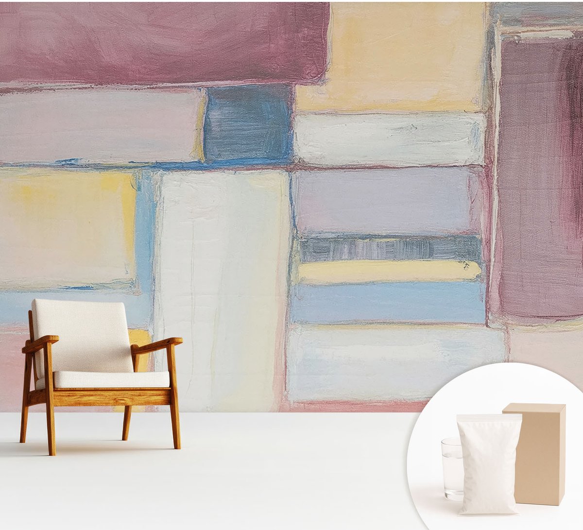 Wallfluent Fotobehang - Roze Vliesbehang - 312x219 cm - Geometrische Vormen Fotobehang Vlies - Hal behang Deel - Muurschildering - Woonkamer behang