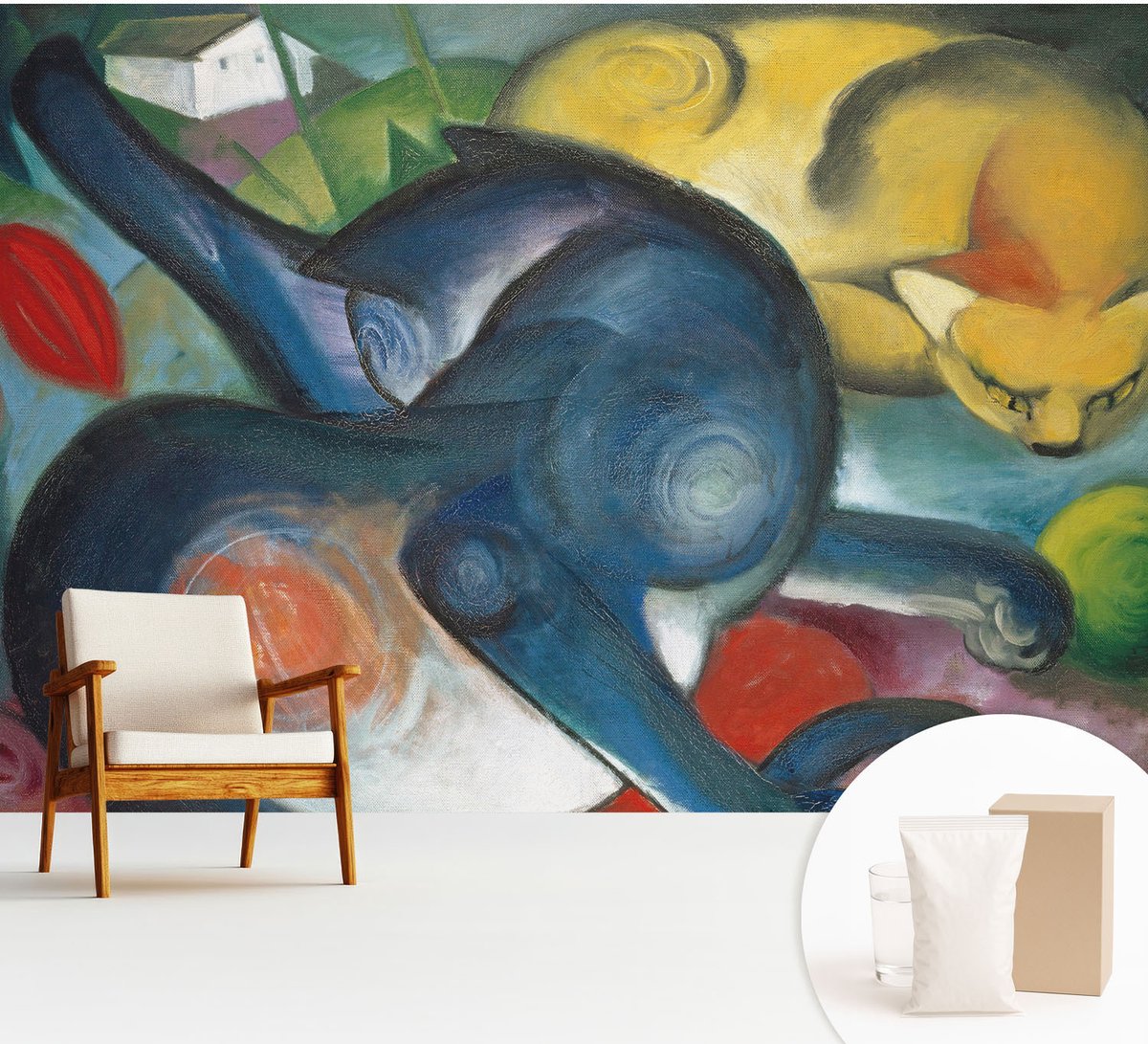 Wallfluent Fotobehang - Blauw Vliesbehang - 312x219 cm - Kattenmotief Muurschildering - Slaapkamer behang Deel - Fotobehang Vlies - Slaapkamer behang