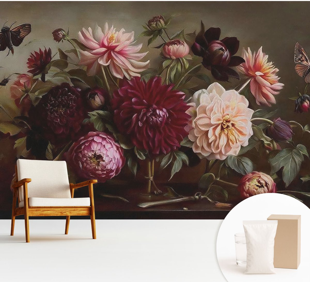 Wallfluent Fotobehang - Bruin Vliesbehang - 312x219 cm - Bloemenpracht Muurschildering - Slaapkamer behang Bloemen En Planten - Fotobehang Vlies - Slaapkamer behang