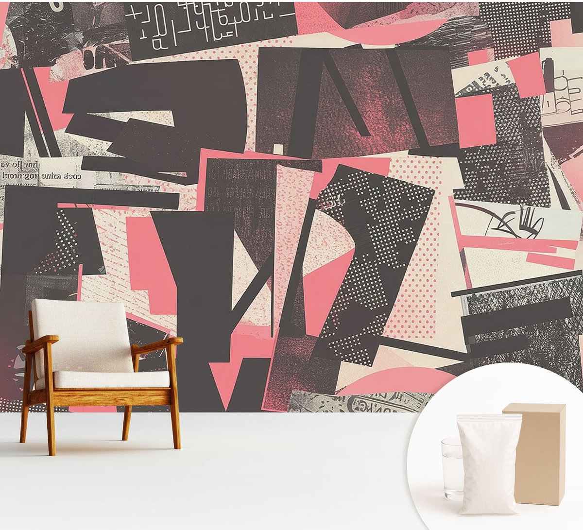 Wallfluent Fotobehang - Zwart Vliesbehang - 312x219 cm - Geometrische Collage Muurschildering - Slaapkamer behang Abstractie - Fotobehang Vlies - Gang behang