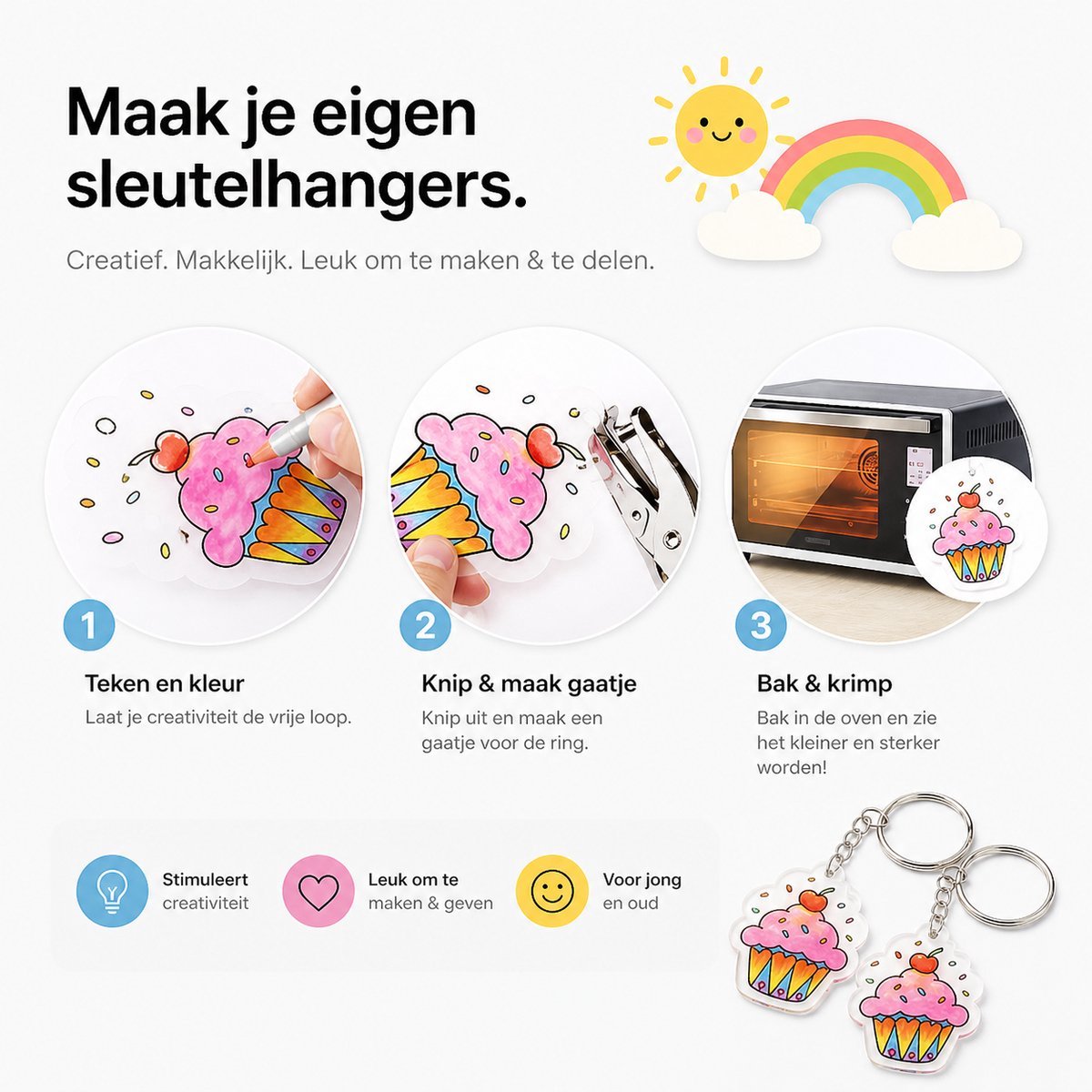 BOTC Krimpfolie set - 164-Delig Krimpie Dinkie Pakket - Krimpfolie Knutselpakketten - Krimpfolie vellen - Knutselen Krimpie Dimpie – Sieraden en sleutelhangers maken — cadeau in Hobby - foto 5