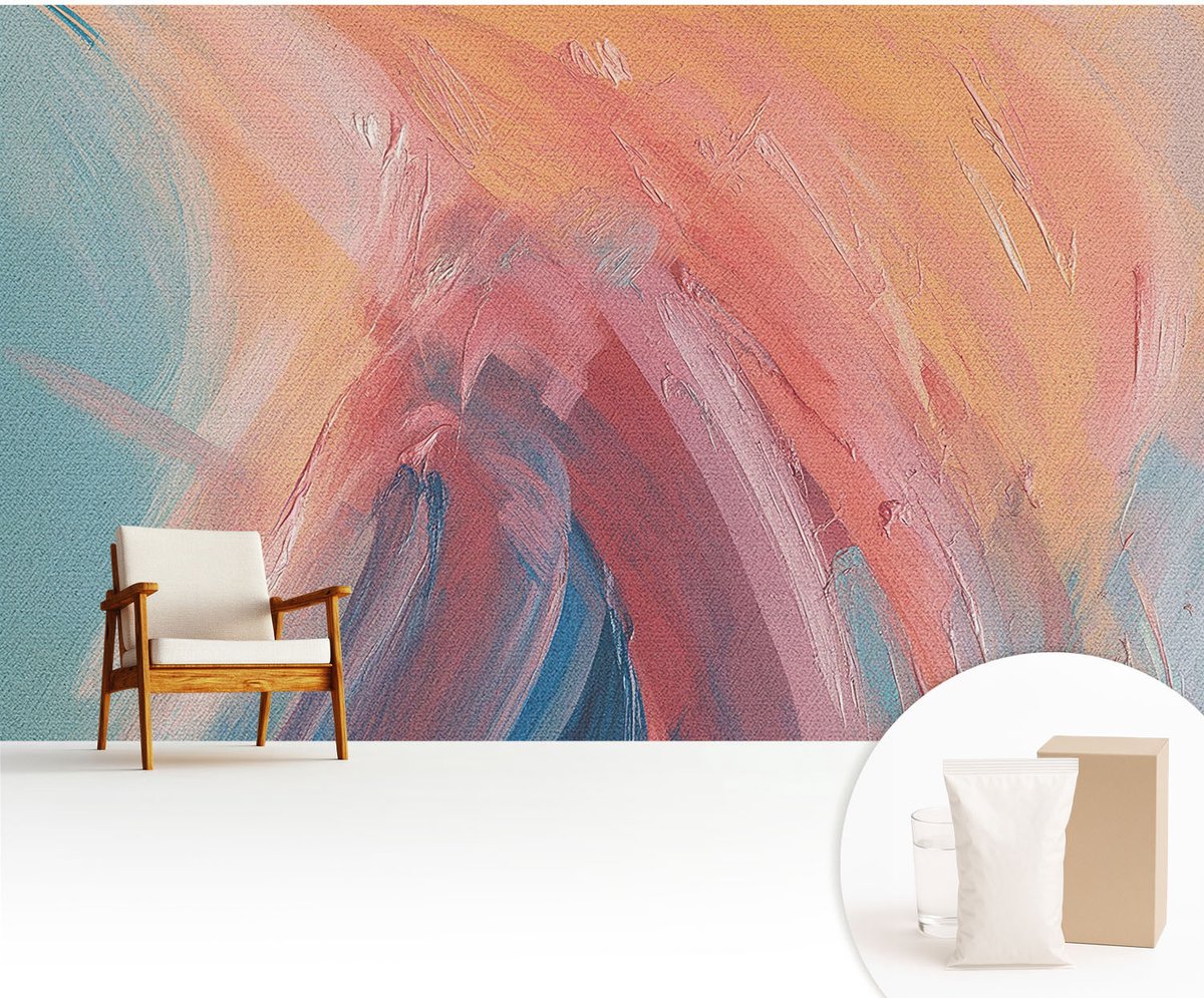 Wallfluent Fotobehang - Blauw Vliesbehang - 416x254 cm - Kleurrijke Explosies Muurschildering - Gang behang Abstractie - Fotobehang Vlies - Gang behang