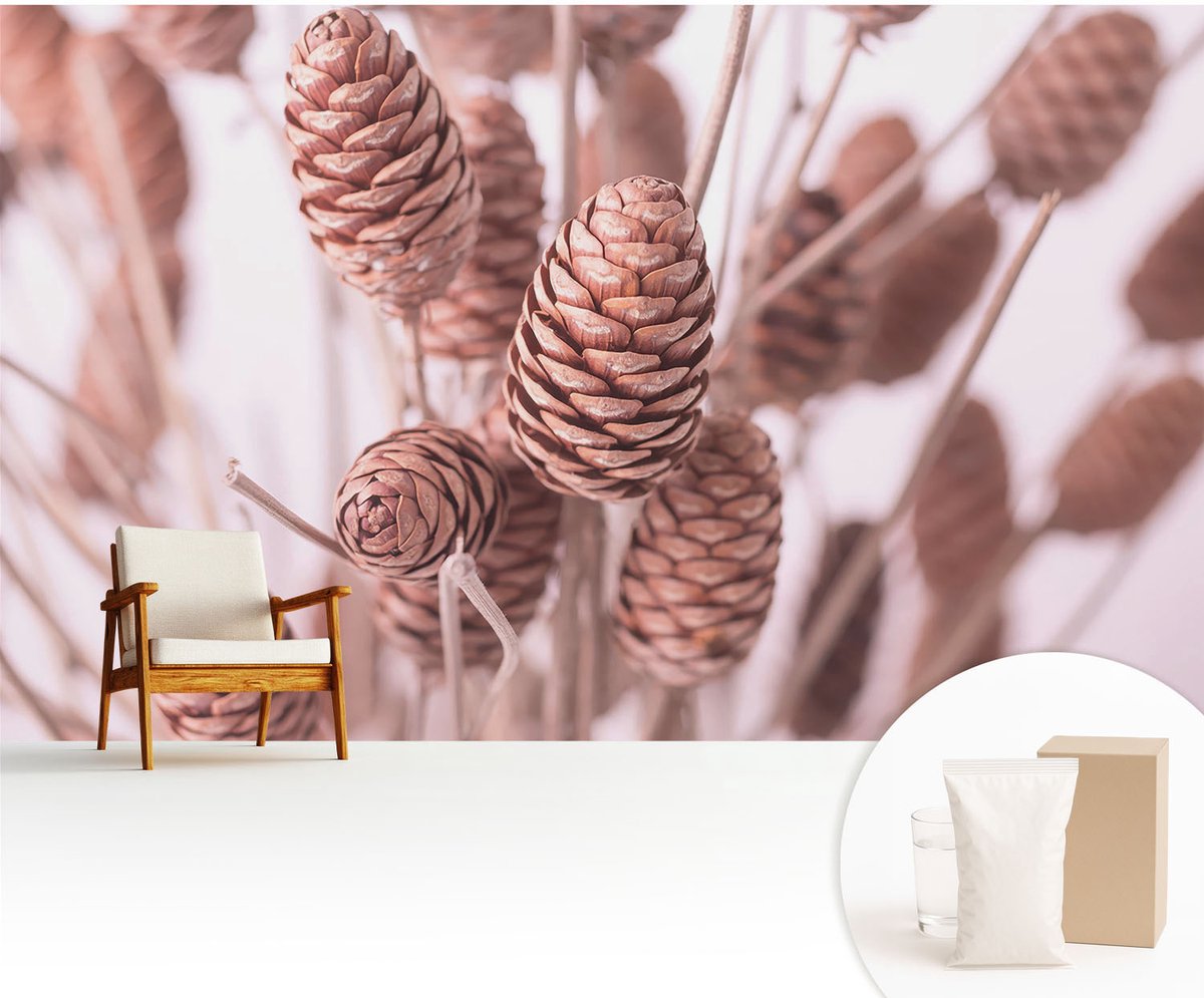 Wallfluent Fotobehang - Bruin Vliesbehang - 416x254 cm - Natuurlijke Elegantie Fotobehang Vlies - Woonkamer behang Bloemen En Planten - Muurschildering - Hal behang