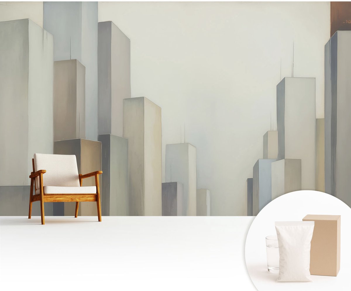Wallfluent Fotobehang - Grijs Vliesbehang - 416x254 cm - Stadswolkenkrabbers Muurschildering - Gang behang Architectuur - Fotobehang Vlies - Slaapkamer behang