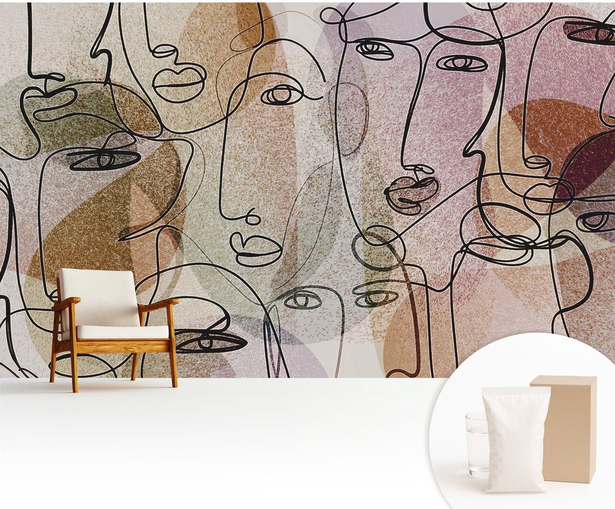 Wallfluent Fotobehang - Zwart Vliesbehang - 416x254 cm - Lineaire Vlakken Fotobehang Vlies - Woonkamer behang Deel - Muurschildering - Hal behang