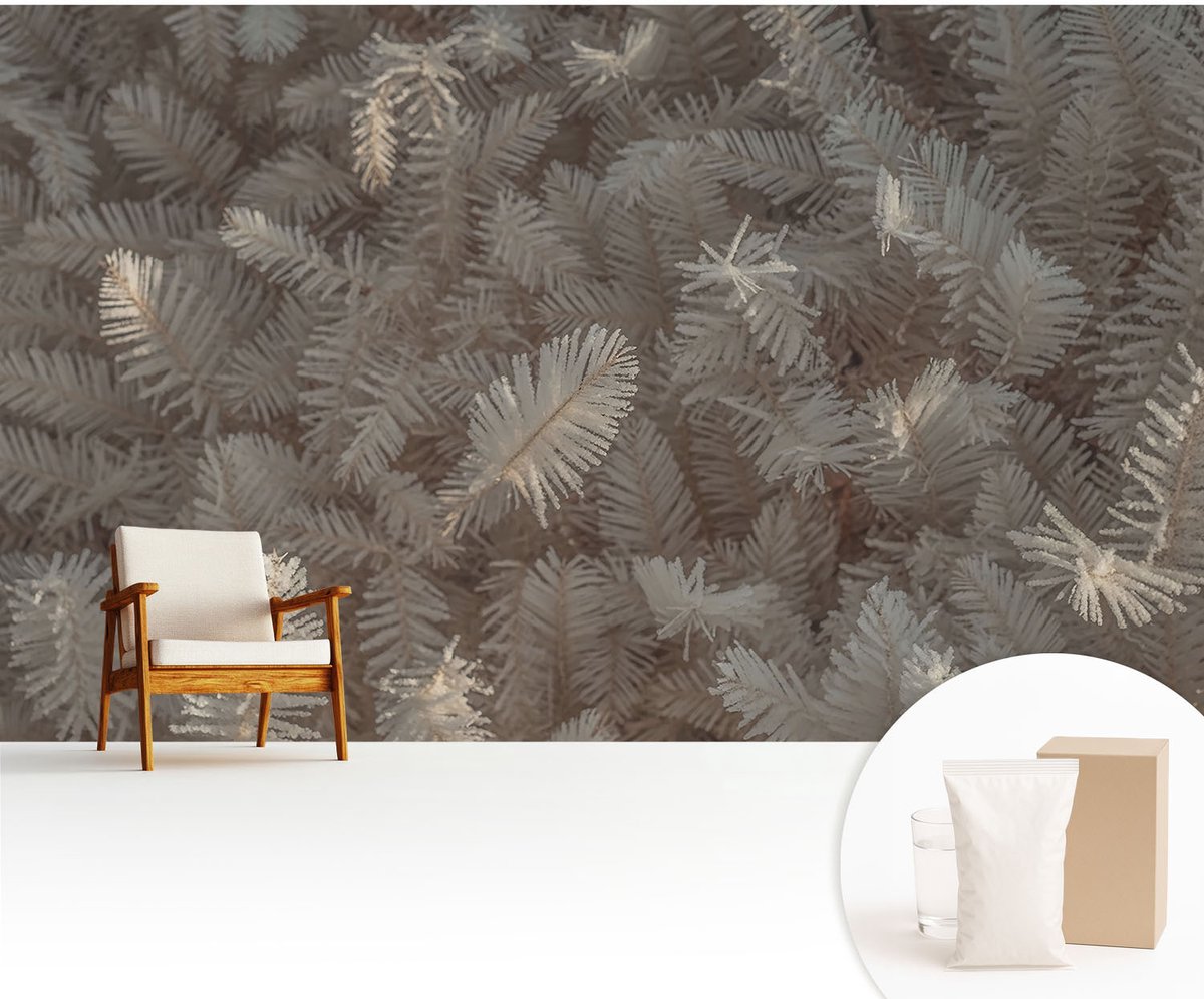 Wallfluent Fotobehang - Wit Vliesbehang - 416x254 cm - Bevroren Takjes Fotobehang Vlies - Woonkamer behang Bloemen En Planten - Muurschildering - Woonkamer behang