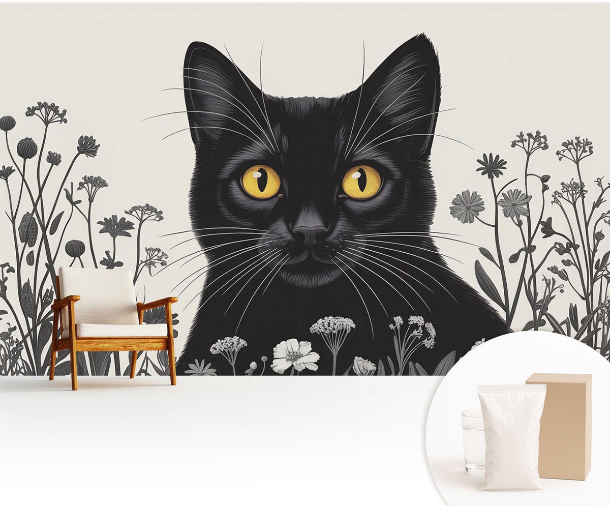 Wallfluent Fotobehang - Wit Vliesbehang - 416x254 cm - Kattenbloemen Fotobehang Vlies - Woonkamer behang Dieren - Muurschildering - Hal behang