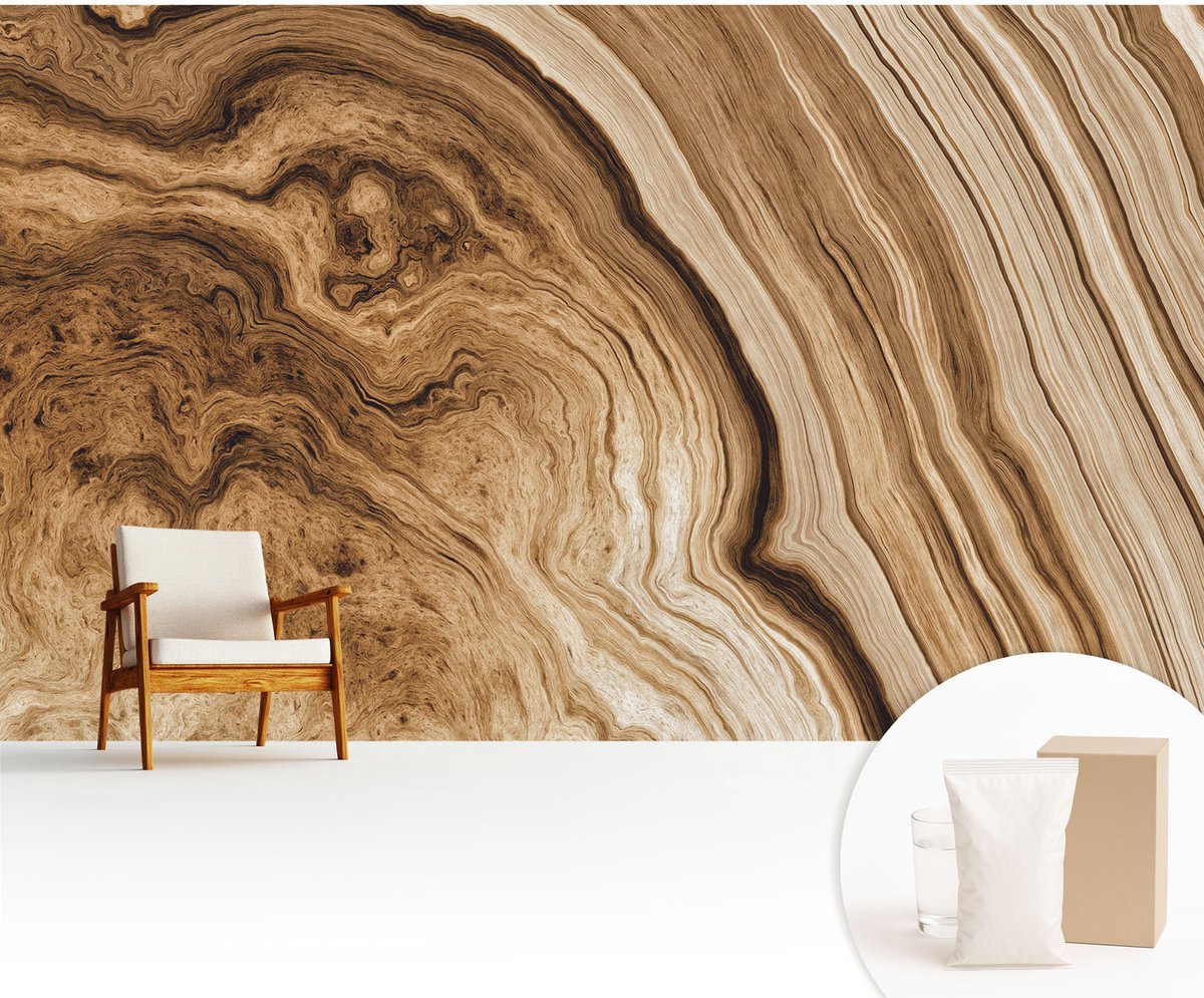 Wallfluent Fotobehang - Bruin Vliesbehang - 416x254 cm - Houten Ringen Muurschildering - Gang behang Texturen - Fotobehang Vlies - Slaapkamer behang
