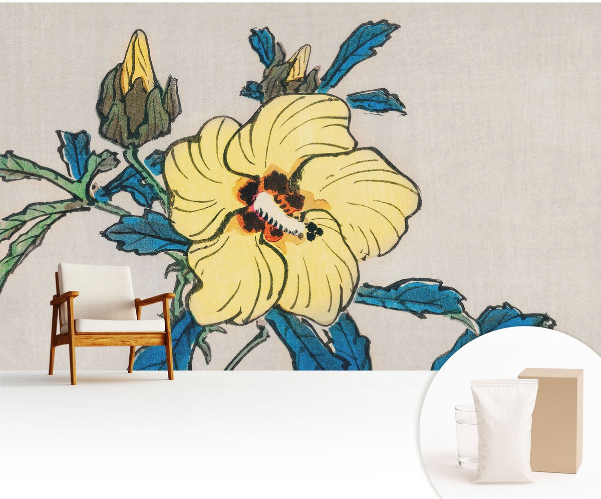 Wallfluent Fotobehang - Geel Vliesbehang - 416x254 cm - Gele Bloem Muurschildering - Slaapkamer behang Bloemen En Planten - Fotobehang Vlies - Slaapkamer behang