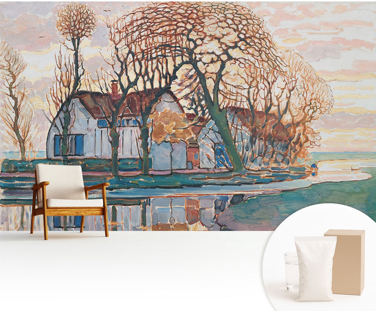 Wallfluent Fotobehang - Wit Vliesbehang - 416x254 cm - Idyllisch Landschap Fotobehang Vlies - Woonkamer behang Landschappen - Muurschildering - Woonkamer behang