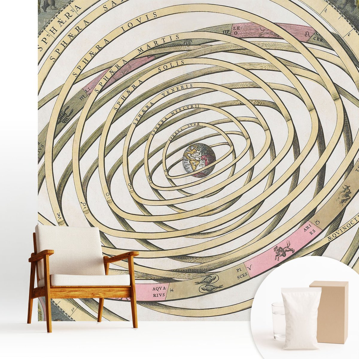 Wallfluent Fotobehang - Beige Vliesbehang - 250x250 cm - Kosmische Spiraal Muurschildering - Slaapkamer behang Kosmos - Fotobehang Vlies - Gang behang