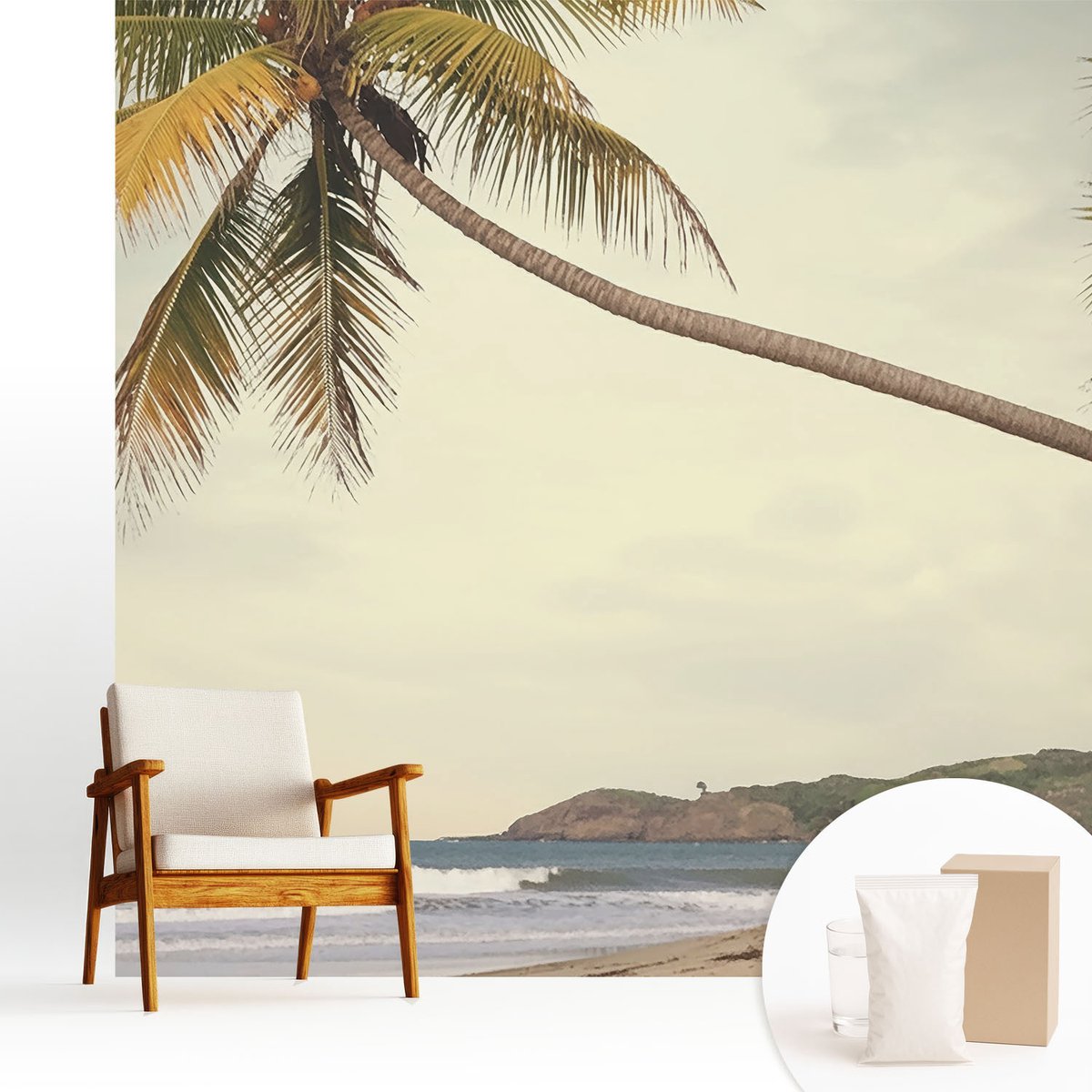 Wallfluent Fotobehang - Wit Vliesbehang - 250x250 cm - Tropisch Landschap Muurschildering - Slaapkamer behang Landschappen - Fotobehang Vlies - Gang behang