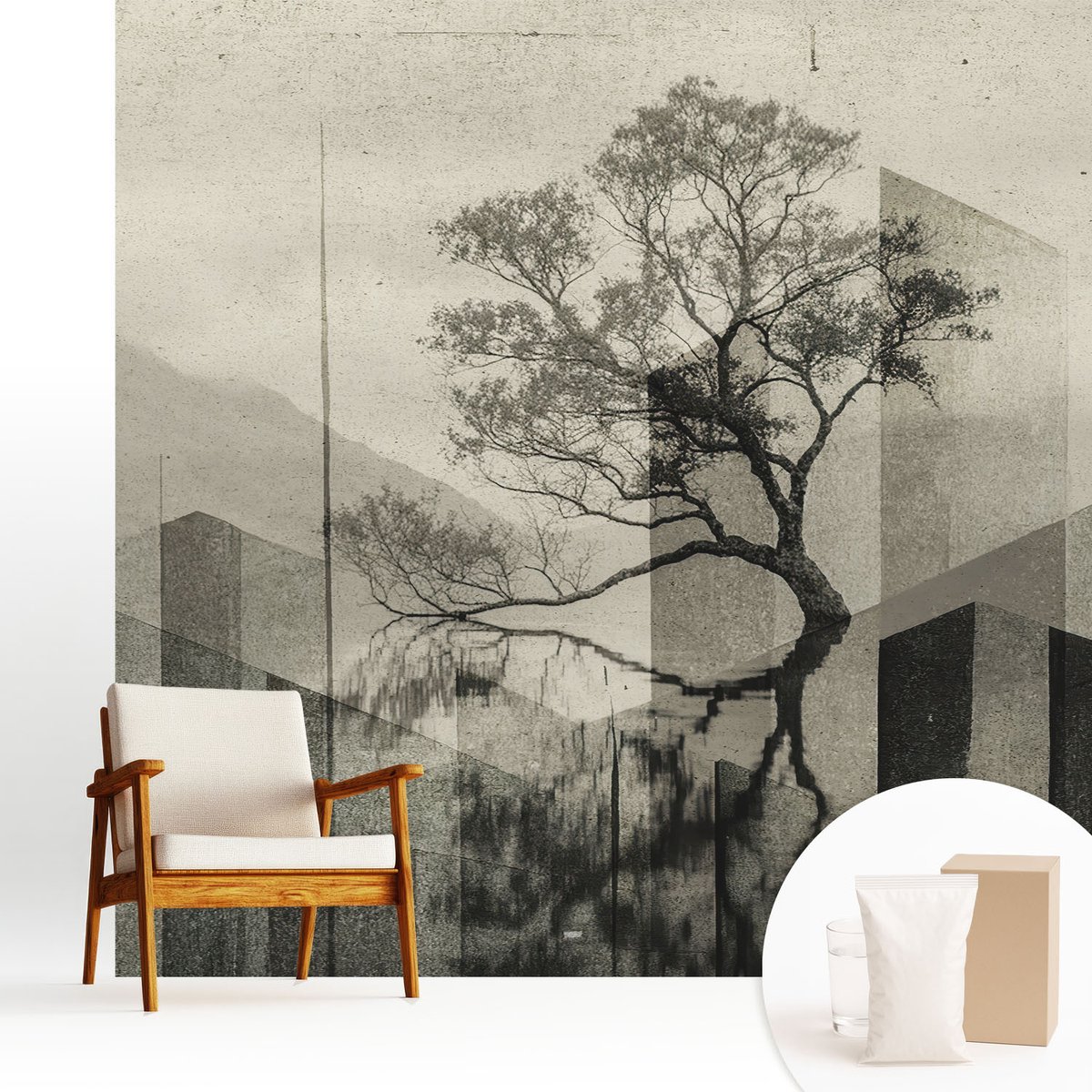 Wallfluent Fotobehang - Zwart Vliesbehang - 250x250 cm - Rauwe Elegantie Fotobehang Vlies - Woonkamer behang Deel - Muurschildering - Woonkamer behang