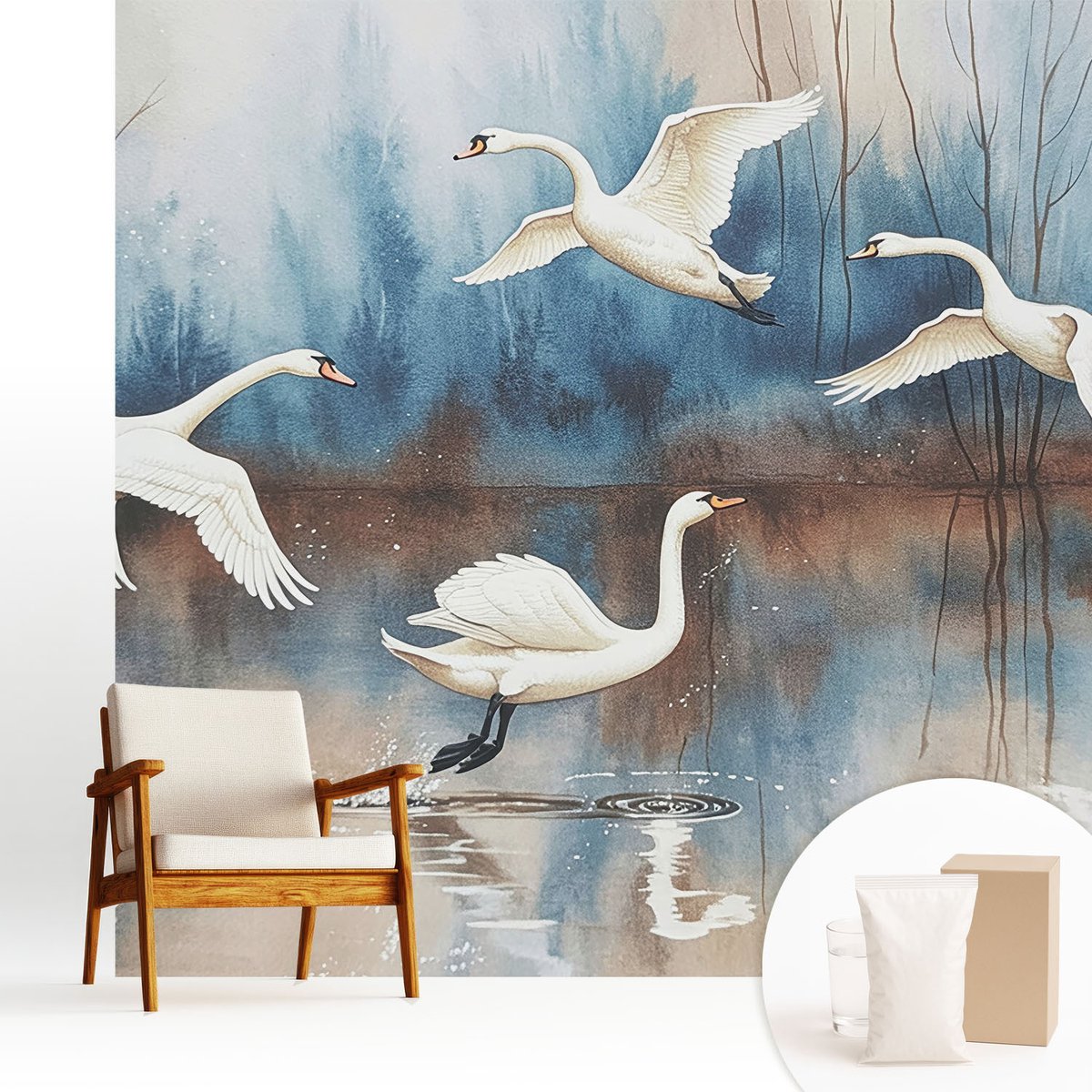 Wallfluent Fotobehang - Wit Vliesbehang - 250x250 cm - Vogels In Vlucht Fotobehang Vlies - Woonkamer behang Dieren - Muurschildering - Hal behang