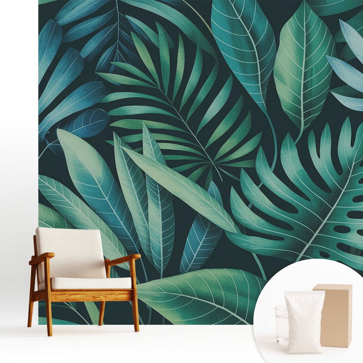 Wallfluent Fotobehang - Groente Vliesbehang - 250x250 cm - Tropische Bladeren Fotobehang Vlies - Woonkamer behang Bloemen En Planten - Muurschildering - Woonkamer behang