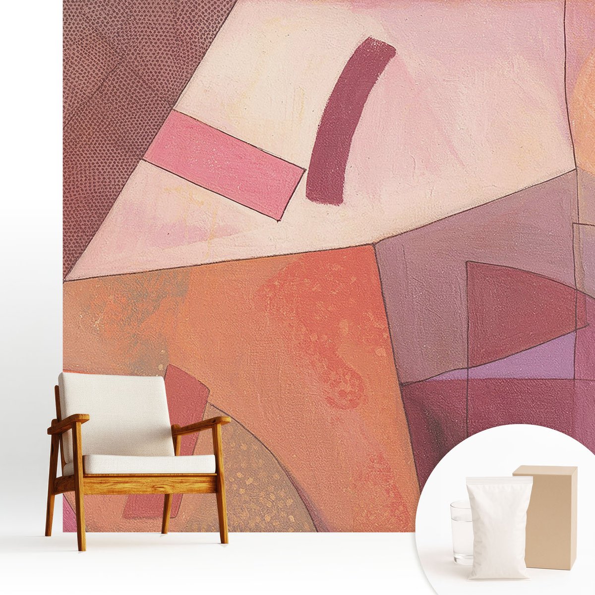 Wallfluent Fotobehang - Oranje Vliesbehang - 250x250 cm - Kleurrijke Vormen Muurschildering - Slaapkamer behang Abstractie - Fotobehang Vlies - Gang behang