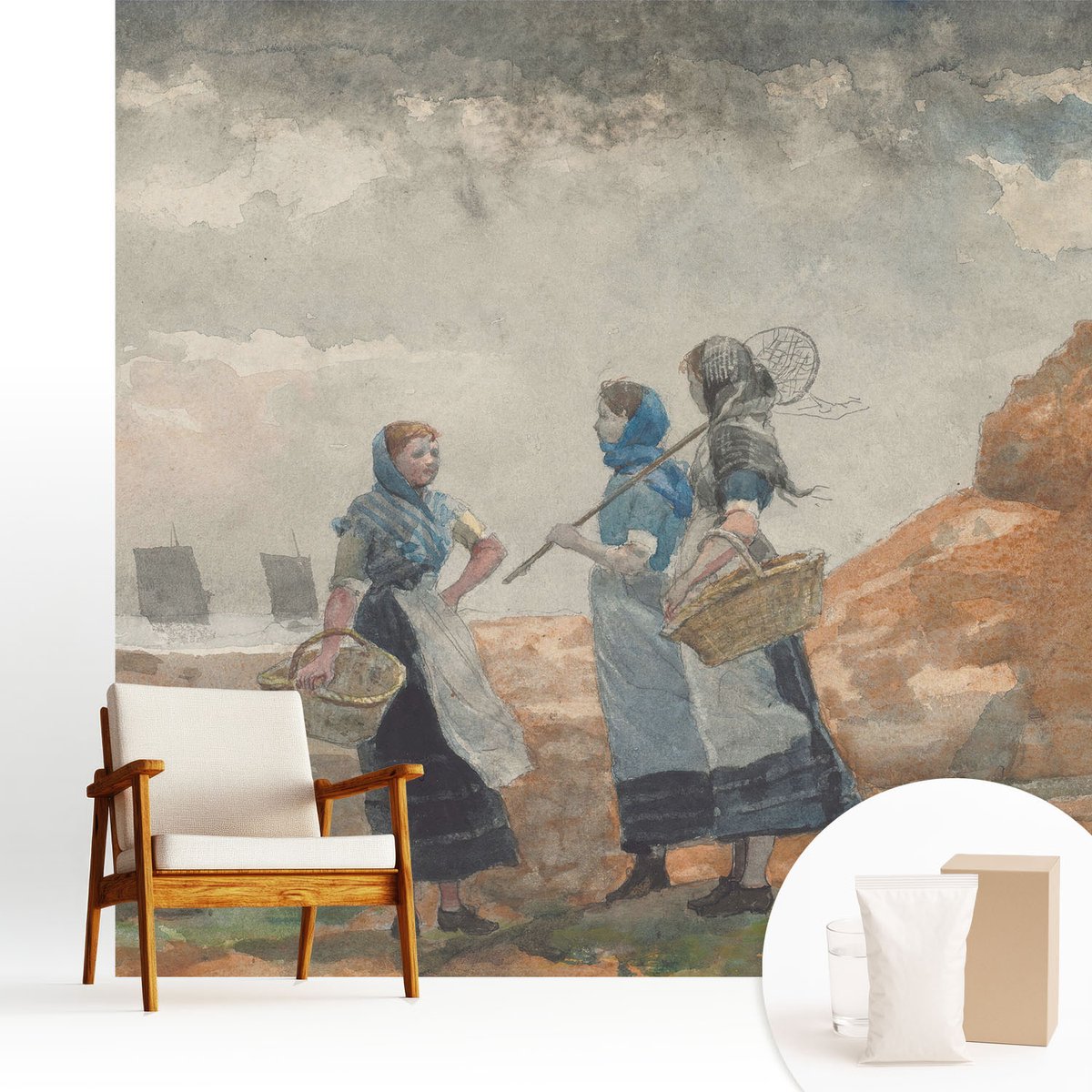 Wallfluent Fotobehang - Grijs Vliesbehang - 250x250 cm - Een Serene Kust Muurschildering - Gang behang Deel - Fotobehang Vlies - Gang behang