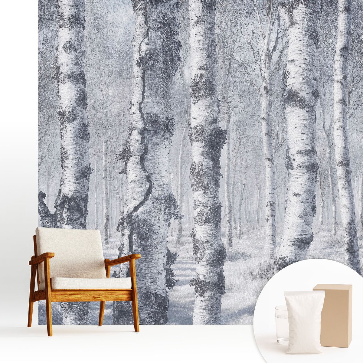 Wallfluent Fotobehang - Grijs Vliesbehang - 250x250 cm - Vorstige Natuur Muurschildering - Gang behang Landschappen - Fotobehang Vlies - Slaapkamer behang