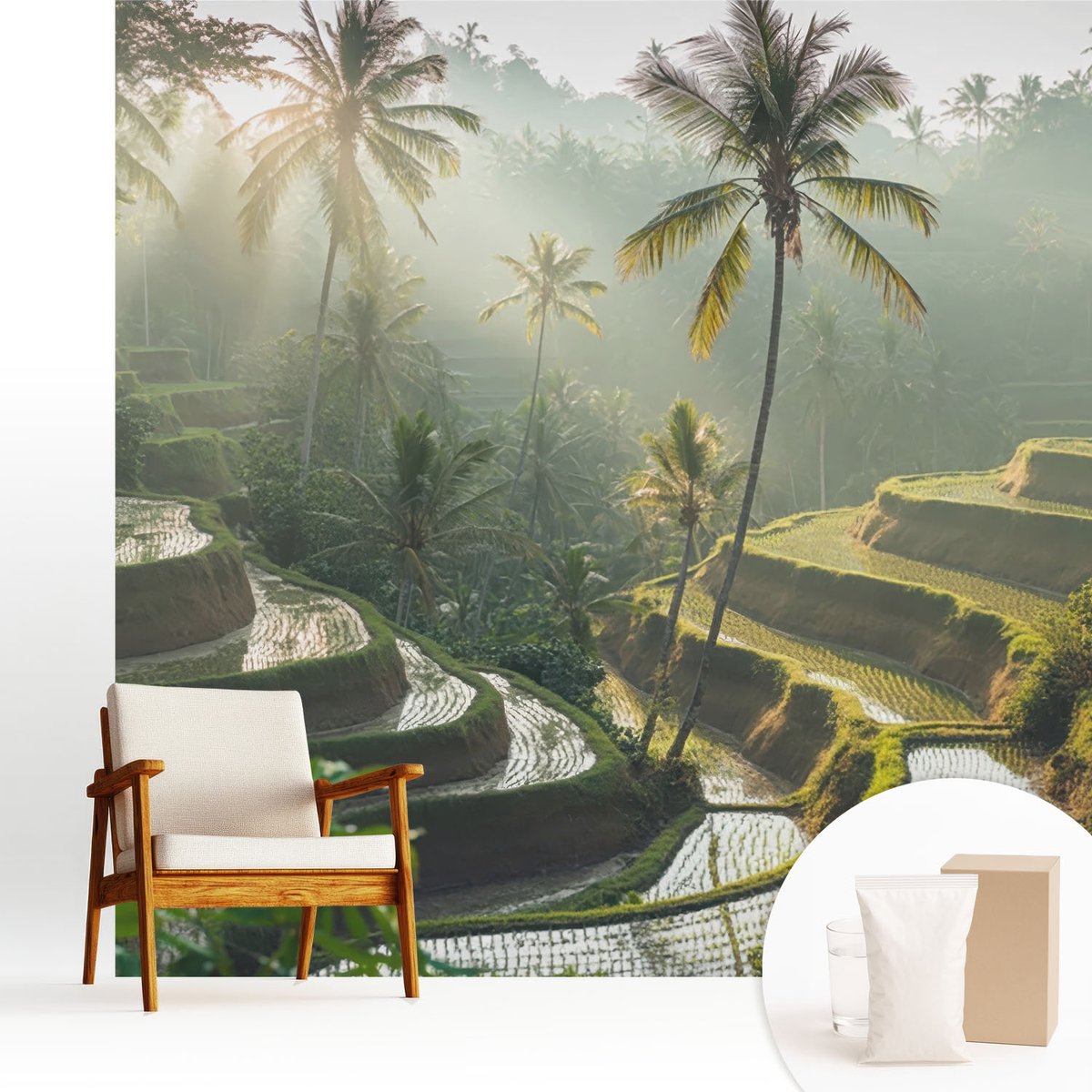 Wallfluent Fotobehang - Groente Vliesbehang - 250x250 cm - Paradijselijke Terrassen Fotobehang Vlies - Hal behang Landschappen - Muurschildering - Woonkamer behang