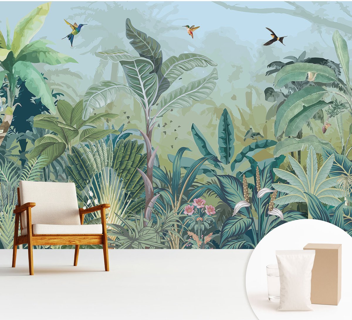Wallfluent Fotobehang - Groente Vliesbehang - 312x219 cm - Tropische Natuur Muurschildering - Slaapkamer behang Bloemen En Planten - Fotobehang Vlies - Slaapkamer behang