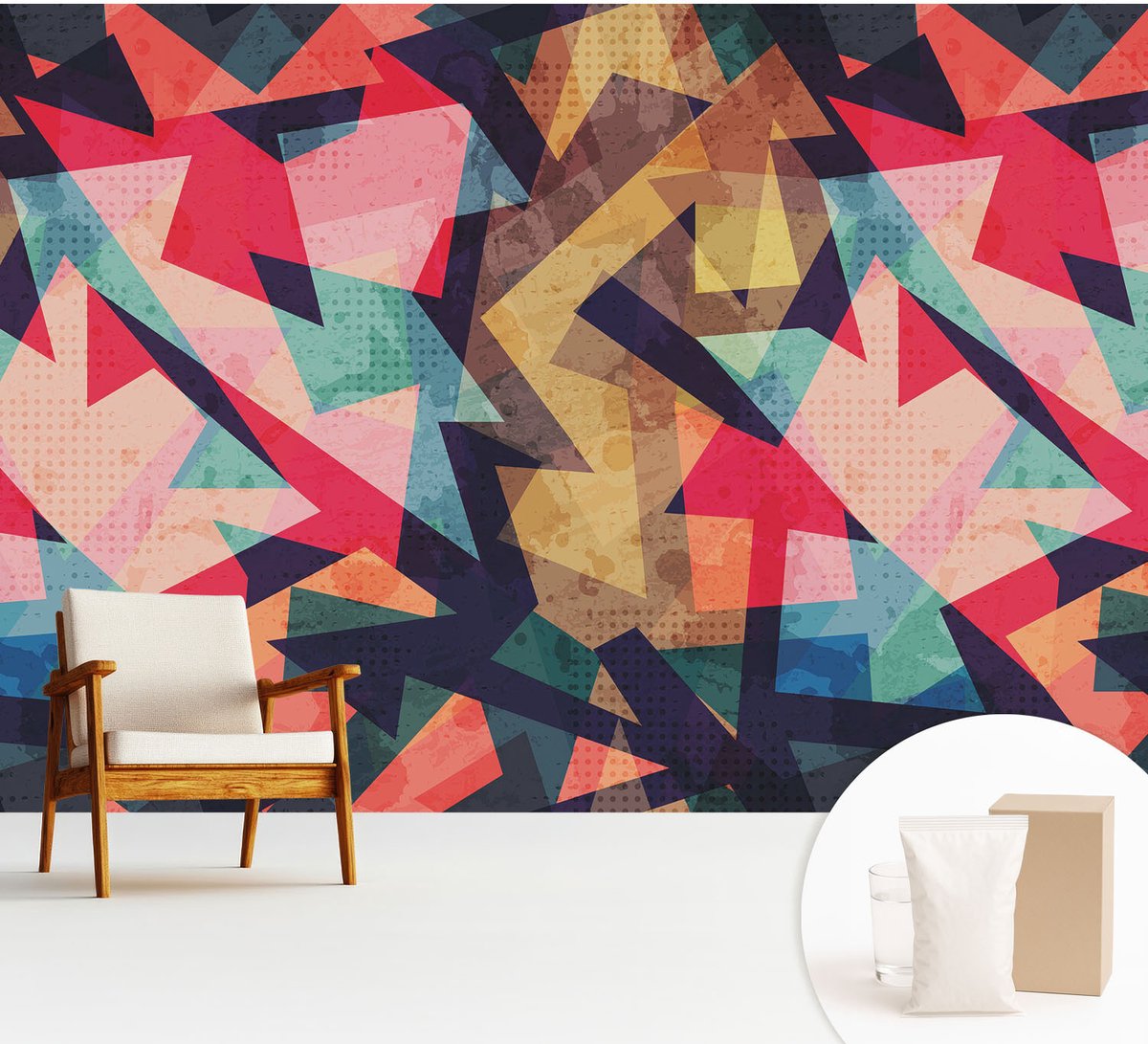 Wallfluent Fotobehang - Rood Vliesbehang - 312x219 cm - Kleurrijk Patroon Fotobehang Vlies - Woonkamer behang Abstractie - Muurschildering - Woonkamer behang