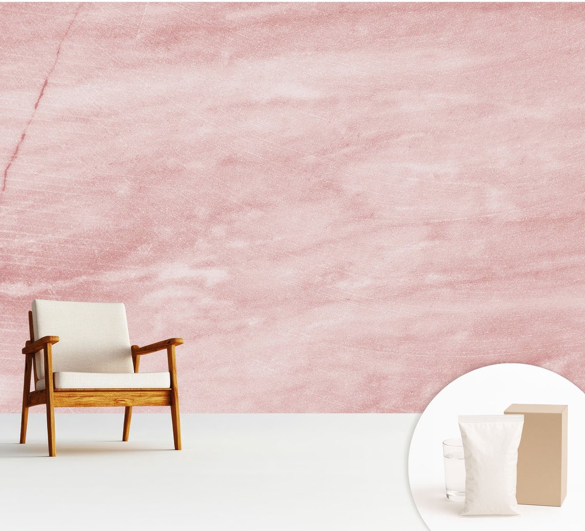 Wallfluent Fotobehang - Roze Vliesbehang - 312x219 cm - Marmerpatroon Muurschildering - Slaapkamer behang Bloemen En Planten - Fotobehang Vlies - Gang behang