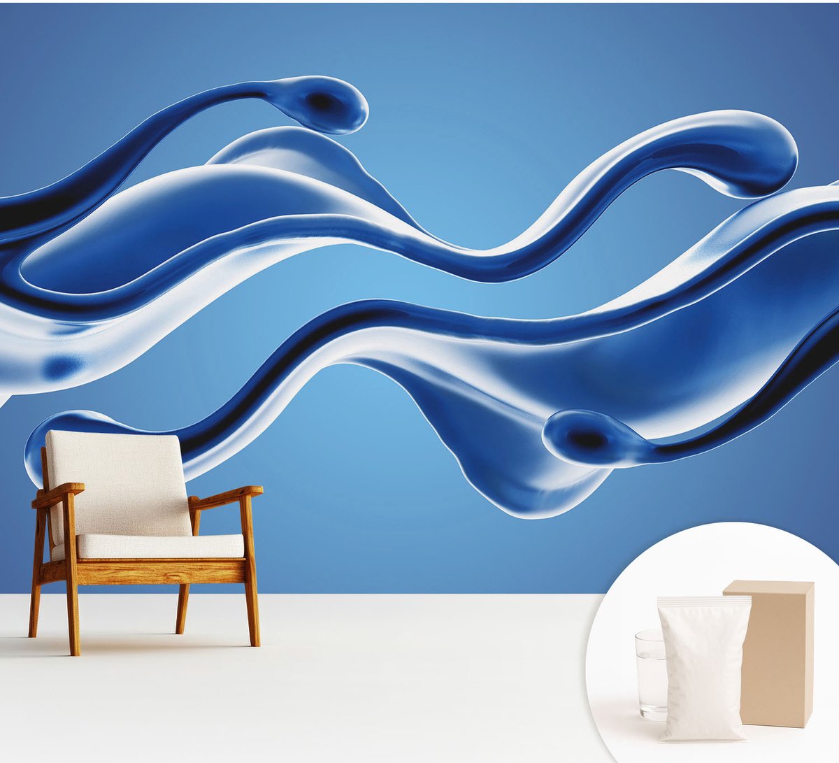 Wallfluent Fotobehang - Blauw Vliesbehang - 312x219 cm - Abstracte Lichtheid Fotobehang Vlies - Hal behang Abstractie - Muurschildering - Woonkamer behang