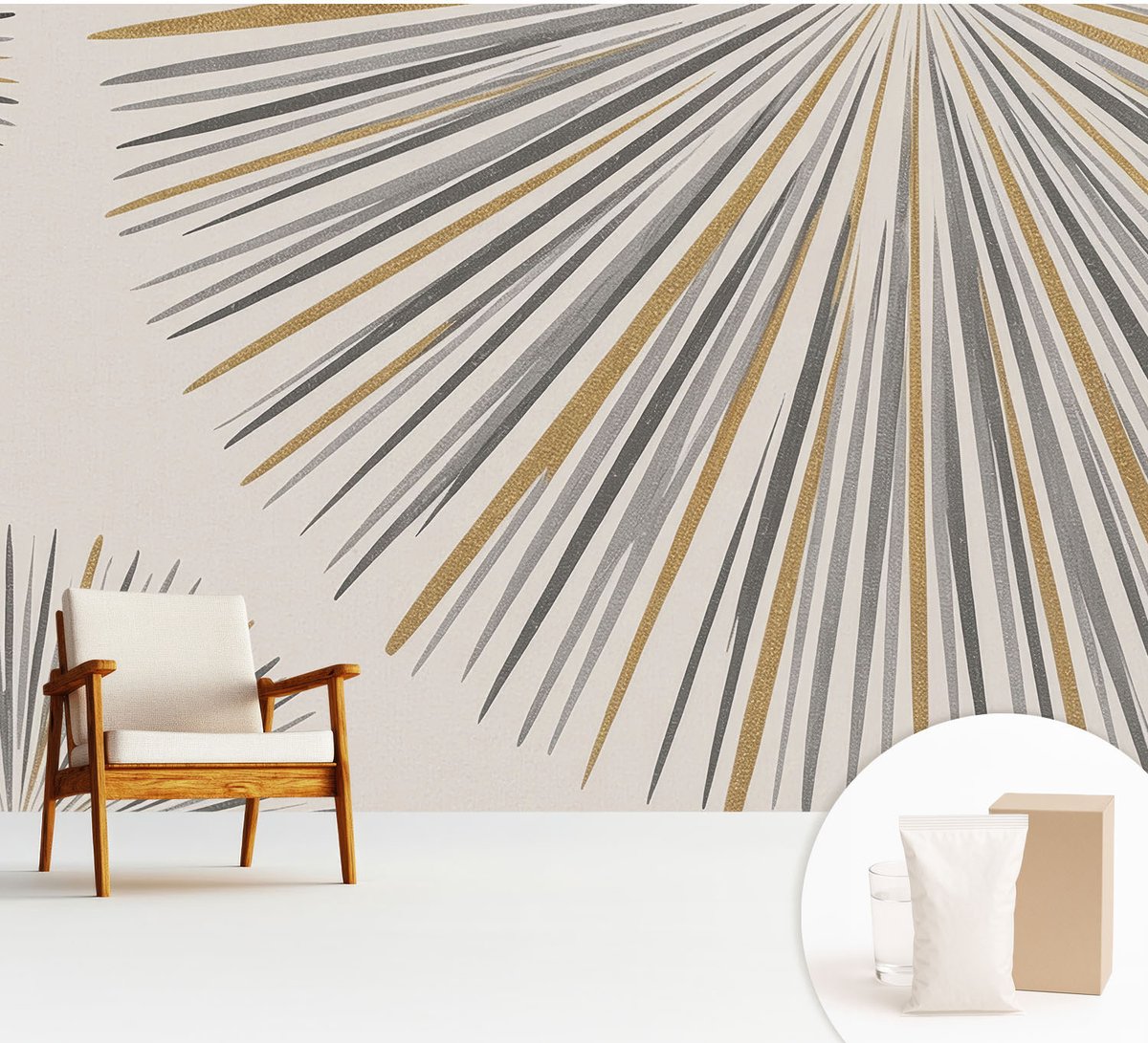 Wallfluent Fotobehang - Wit Vliesbehang - 312x219 cm - Geometrische Waaiers Fotobehang Vlies - Hal behang Achtergronden En Patronen - Muurschildering - Woonkamer behang
