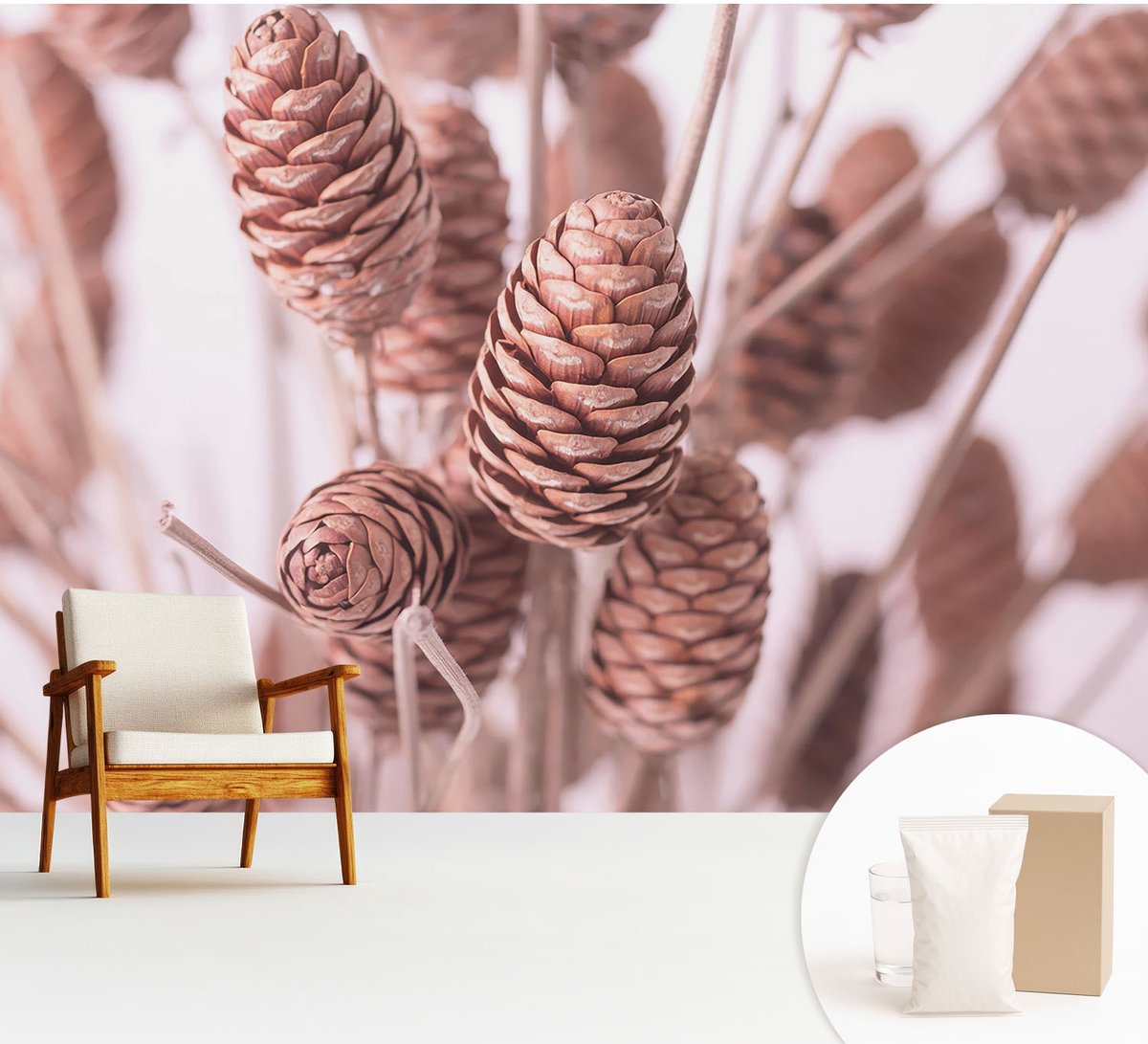 Wallfluent Fotobehang - Bruin Vliesbehang - 312x219 cm - Natuurlijke Elegantie Fotobehang Vlies - Hal behang Bloemen En Planten - Muurschildering - Hal behang