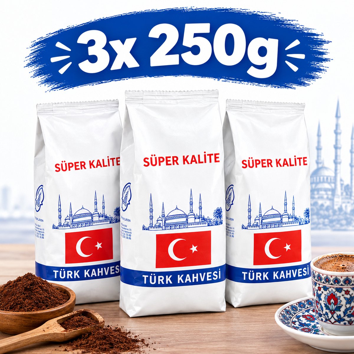 Bayrakli Turkse Koffie Super Kwaliteit - 3x250g - Turkish Coffe - Turk Kahvesi