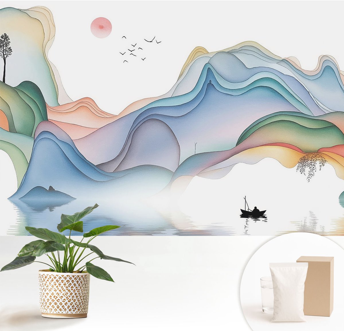 Wallfluent Fotobehang - Blauw Vliesbehang - 152x104 cm - Droomlandschap Muurschildering - Slaapkamer behang Landschappen - Fotobehang Vlies - Slaapkamer behang