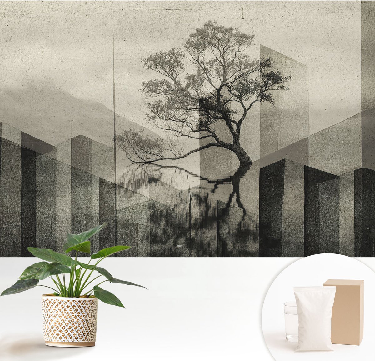 Wallfluent Fotobehang - Zwart Vliesbehang - 152x104 cm - Rauwe Elegantie Fotobehang Vlies - Hal behang Deel - Muurschildering - Woonkamer behang