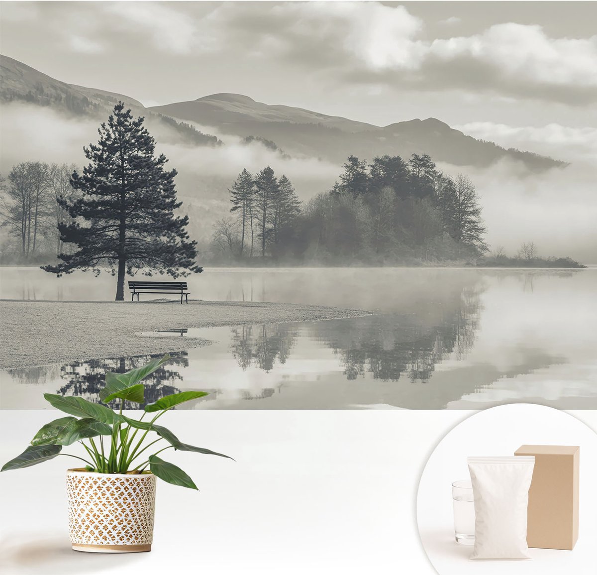Wallfluent Fotobehang - Grijs Vliesbehang - 152x104 cm - Romantisch Landschap Muurschildering - Gang behang Landschappen - Fotobehang Vlies - Slaapkamer behang