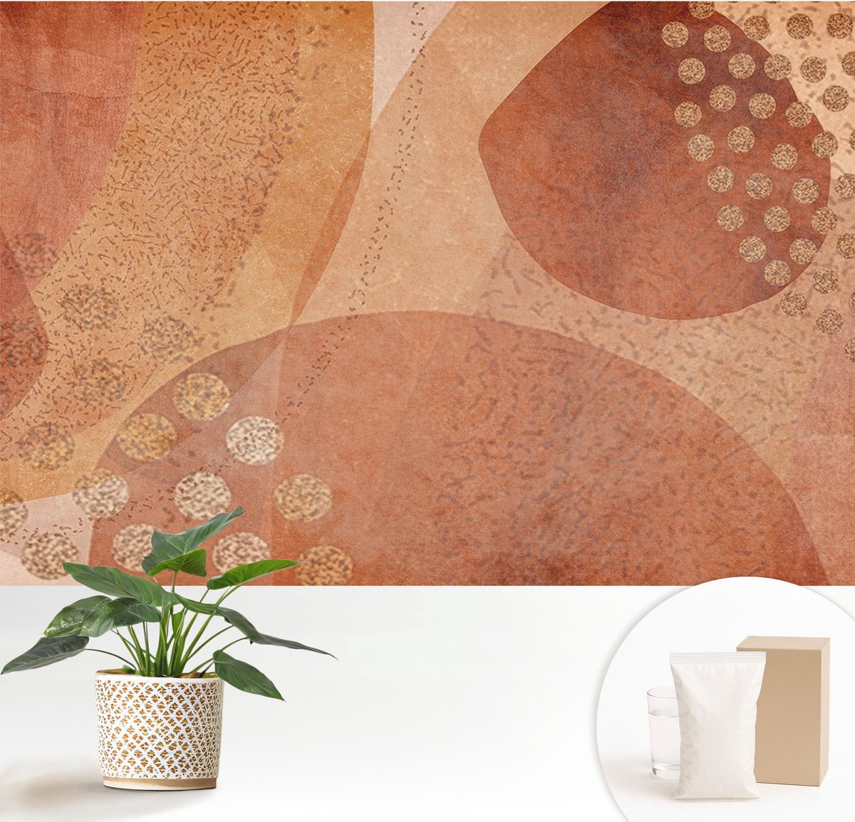 Wallfluent Fotobehang - Bruin Vliesbehang - 152x104 cm - Aardse Composities Fotobehang Vlies - Woonkamer behang Abstractie - Muurschildering - Hal behang