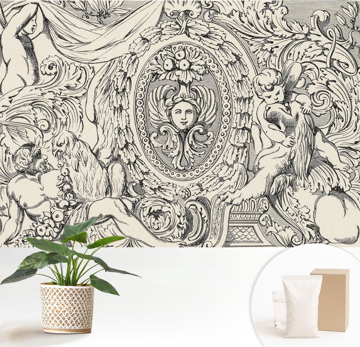 Wallfluent Fotobehang - Wit Vliesbehang - 152x104 cm - Een Overvloed Aan Ornamenten Fotobehang Vlies - Woonkamer behang Deel - Muurschildering - Hal behang
