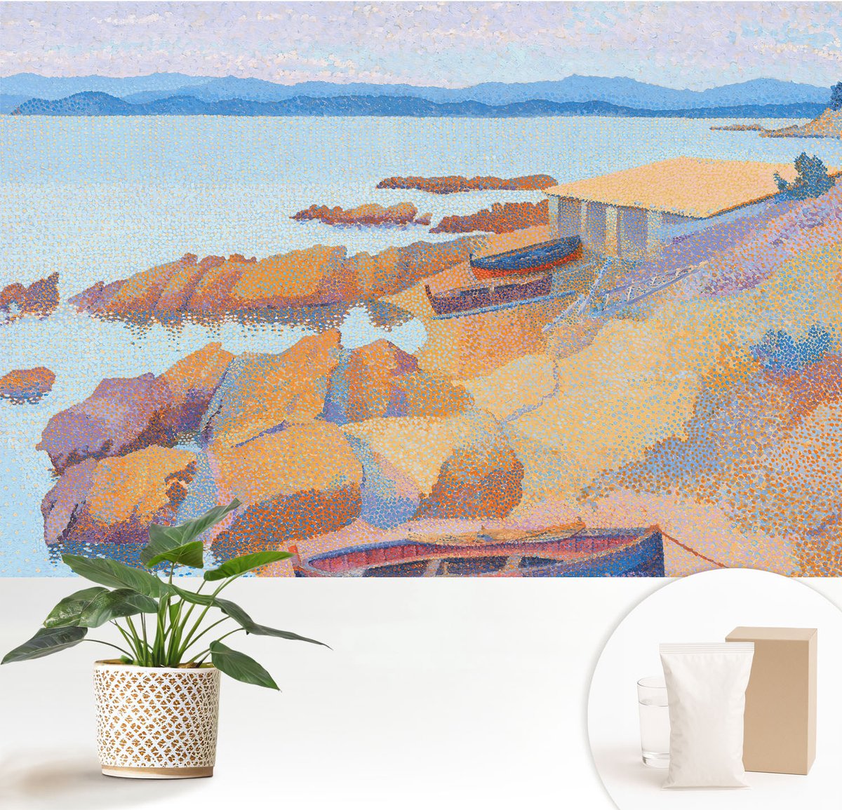 Wallfluent Fotobehang - Blauw Vliesbehang - 152x104 cm - Uitzicht Op Zee Muurschildering - Slaapkamer behang Landschappen - Fotobehang Vlies - Slaapkamer behang