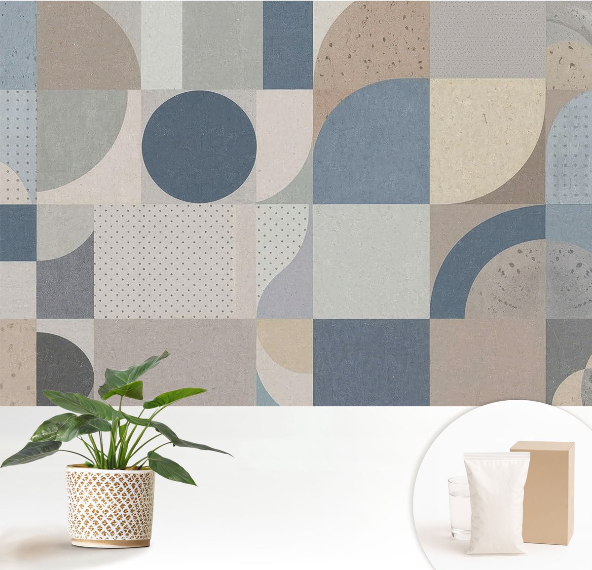 Wallfluent Fotobehang - Grijs Vliesbehang - 152x104 cm - Geometrische Mozaïek Muurschildering - Slaapkamer behang Geometrie - Fotobehang Vlies - Gang behang