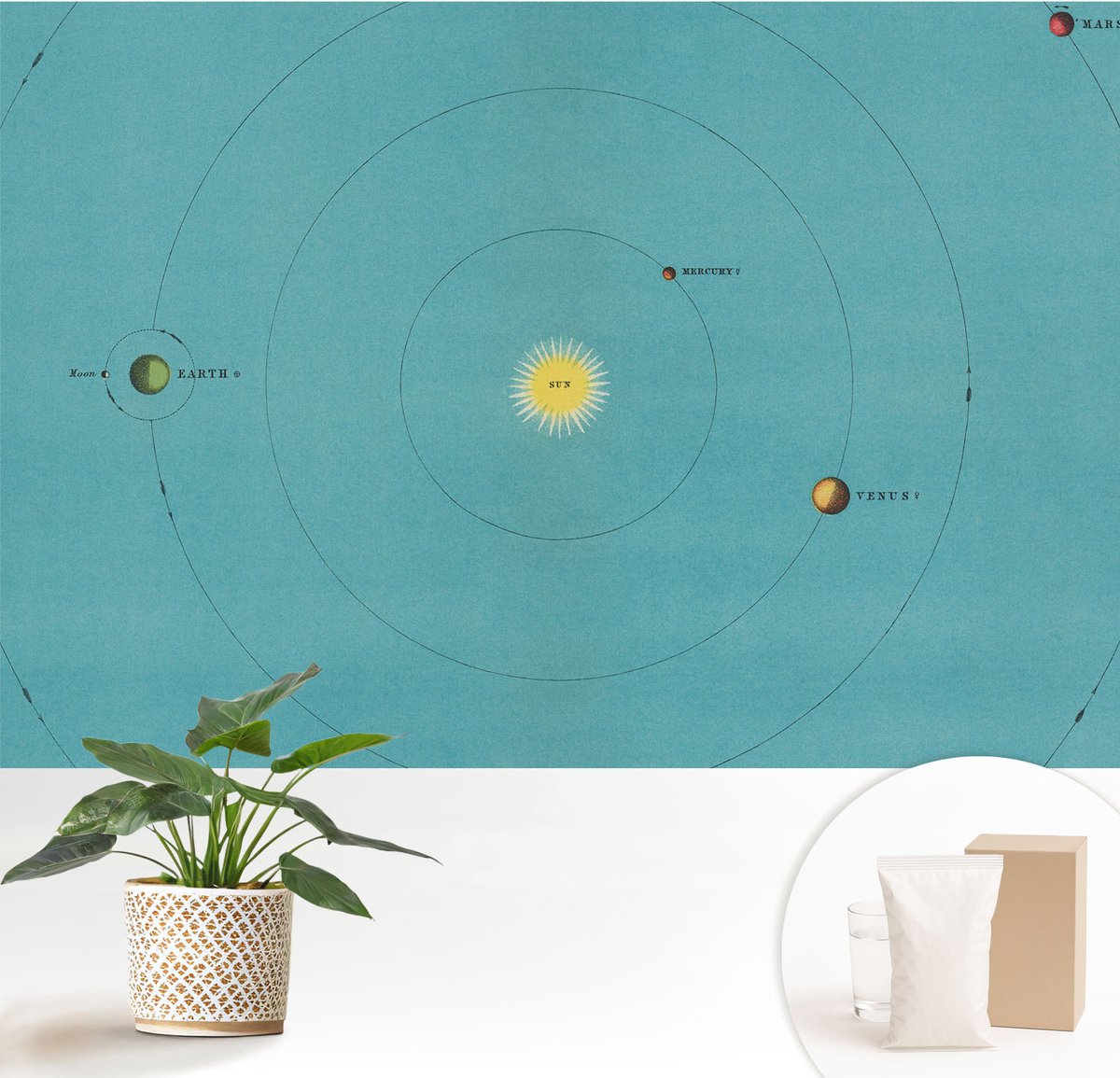 Wallfluent Fotobehang - Blauw Vliesbehang - 152x104 cm - Kosmisch Systeem Fotobehang Vlies - Woonkamer behang Kosmos - Muurschildering - Woonkamer behang
