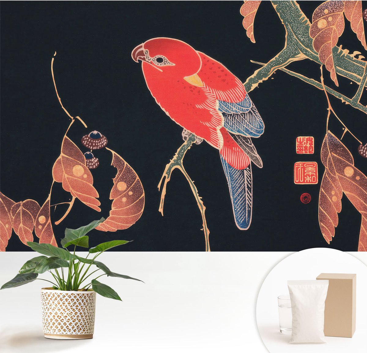 Wallfluent Fotobehang - Zwart Vliesbehang - 152x104 cm - Exotische Vogel Muurschildering - Gang behang Dieren - Fotobehang Vlies - Gang behang