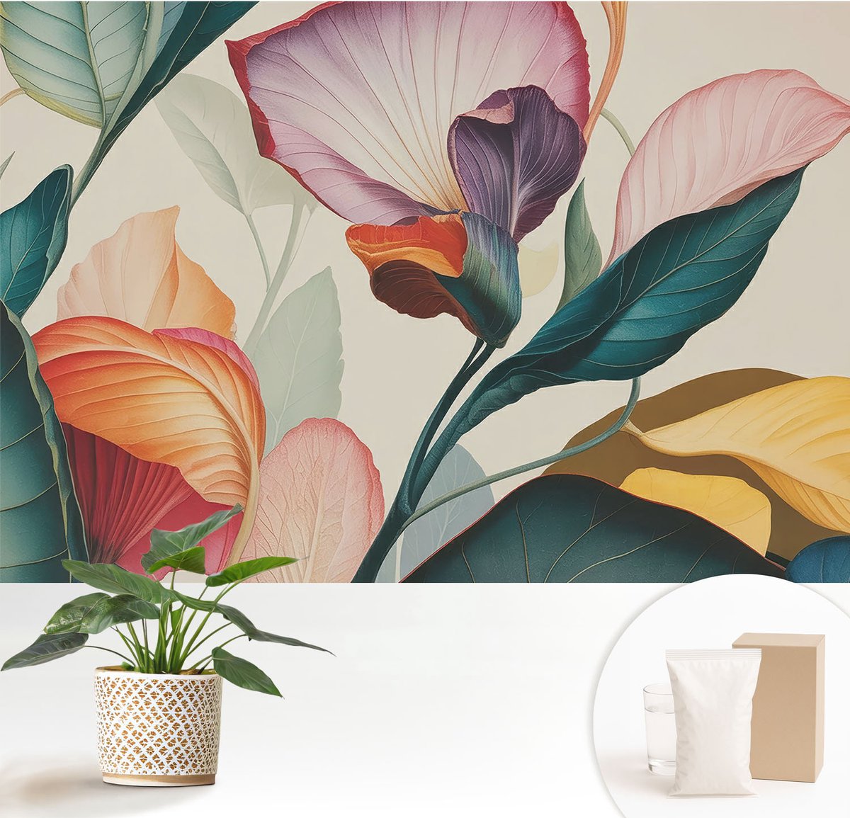 Wallfluent Fotobehang - Groente Vliesbehang - 152x104 cm - Kleurrijke Bloemen Muurschildering - Gang behang Bloemen En Planten - Fotobehang Vlies - Slaapkamer behang