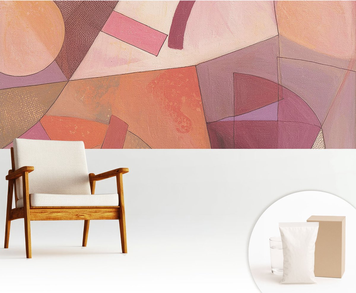 Wallfluent Fotobehang - Oranje Vliesbehang - 250x104 cm - Kleurrijke Vormen Muurschildering - Slaapkamer behang Abstractie - Fotobehang Vlies - Gang behang