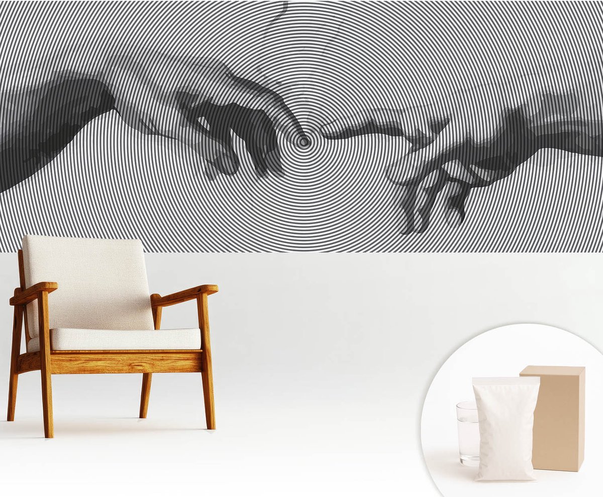 Wallfluent Fotobehang - Zwart-Wit Vliesbehang - 250x104 cm - Hypnotische Handen Fotobehang Vlies - Hal behang Deel - Muurschildering - Hal behang
