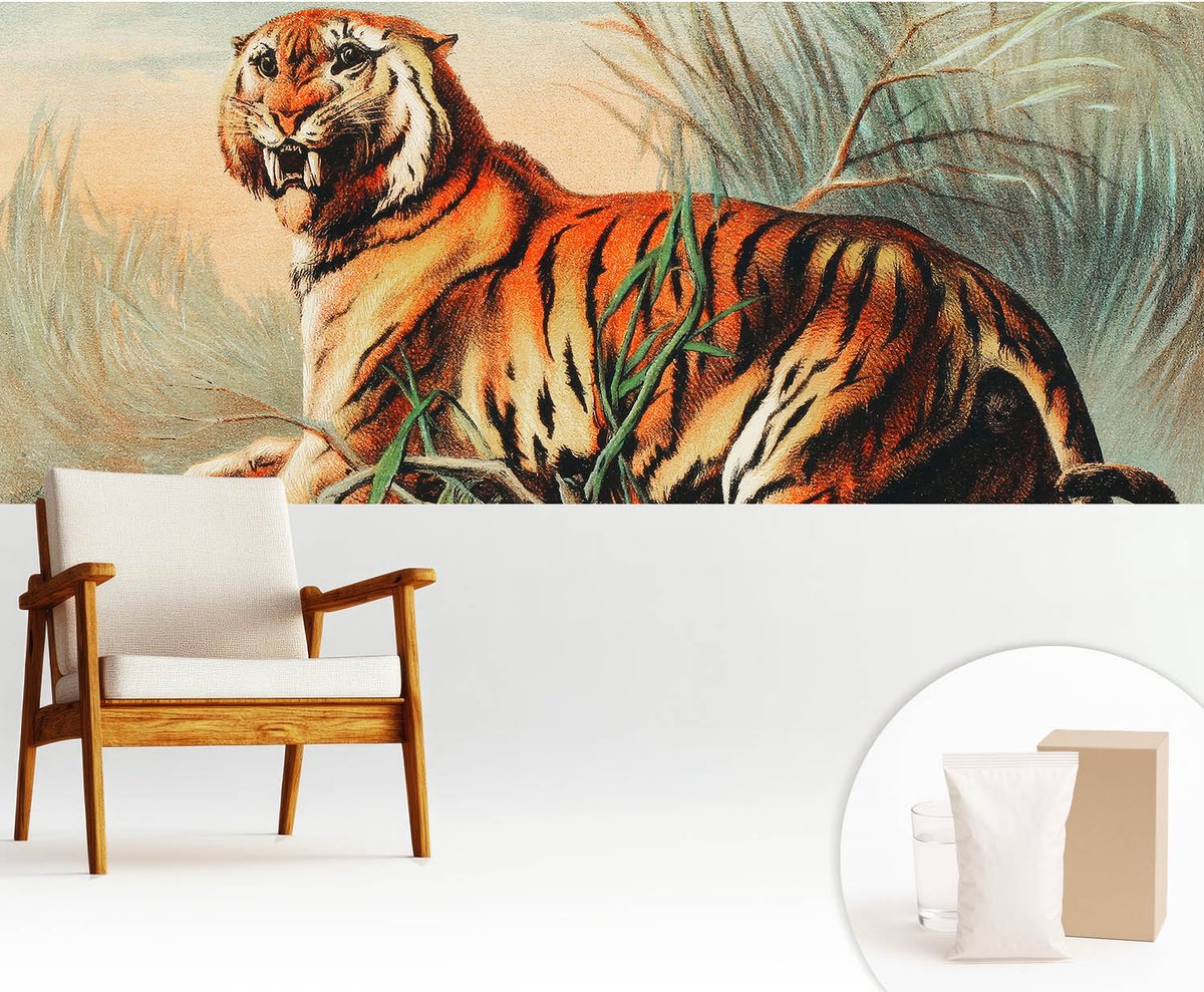 Wallfluent Fotobehang - Oranje Vliesbehang - 250x104 cm - Tijger Natuur Muurschildering - Gang behang Dieren - Fotobehang Vlies - Gang behang